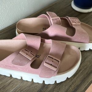 Birkenstock Suede Soft Pink Platform Arizona Sandals Size 9 NARROW